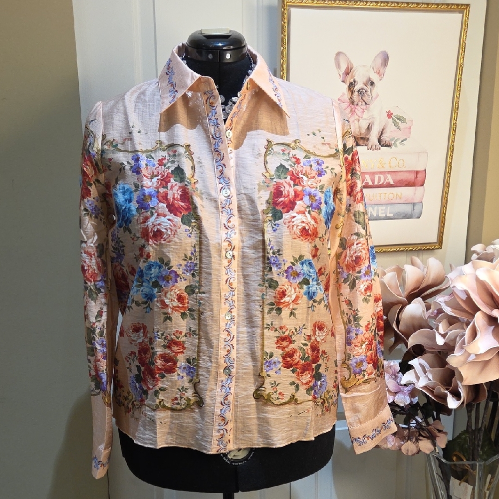 Nwt Xl & Large Joie Floral Button Down Shirt - Pink and Blue - Picture 1 of 17